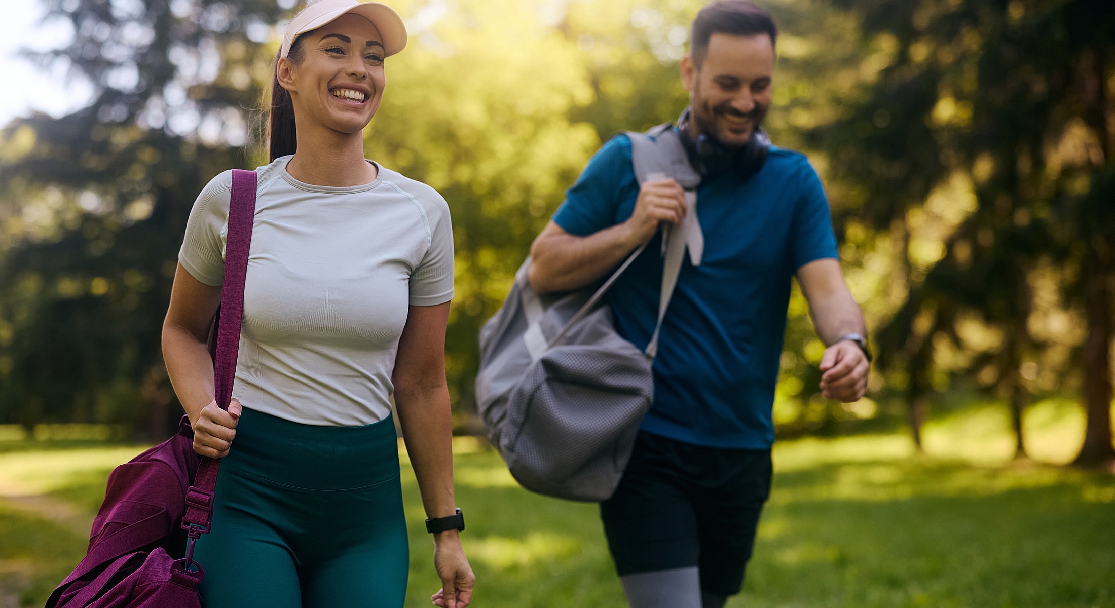 Active couple enjoying a walk in nature.